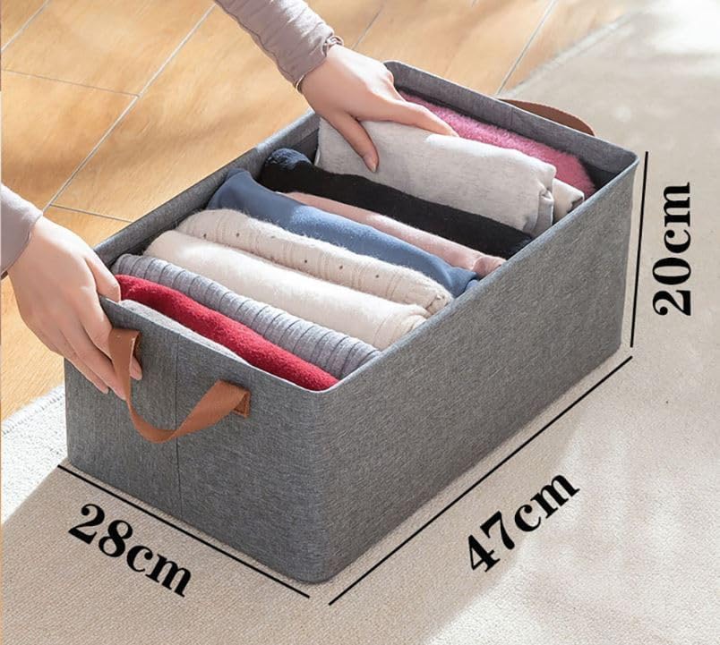 SkyShopy Collapsible Clothes Organizer for Jeans Washable Fabric Closet Storage Box Drawers Foldable Clothing Storage Bins with Handle (1pcs) SkyShopy Collapsible Clothes Organizer for Jeans Washable Fabric Closet Storage Box Drawers Foldable Clothing Storage Bins with Handle (1pcs)